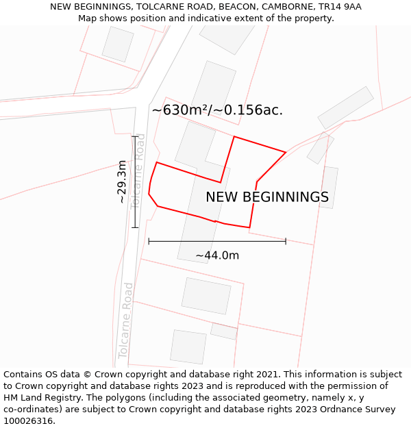 NEW BEGINNINGS, TOLCARNE ROAD, BEACON, CAMBORNE, TR14 9AA: Plot and title map