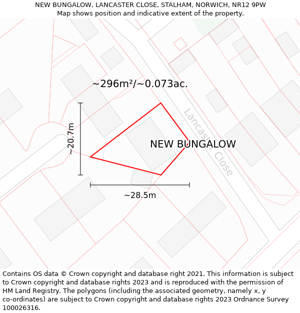 NEW BUNGALOW, LANCASTER CLOSE, STALHAM, NORWICH, NR12 9PW: Plot and title map