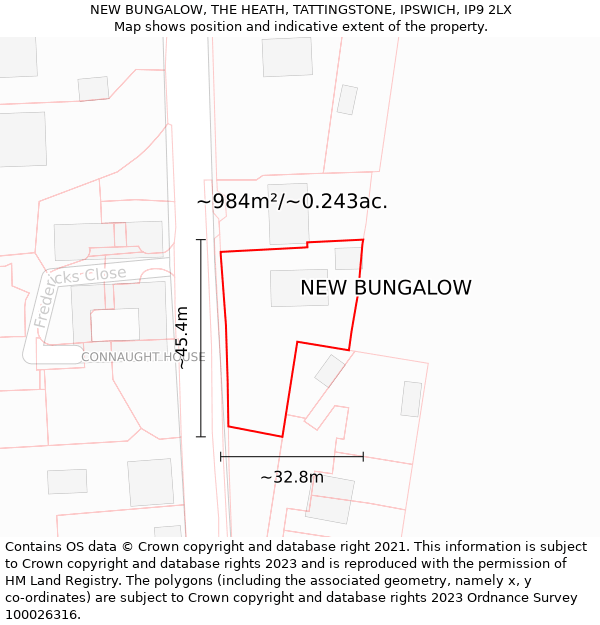 NEW BUNGALOW, THE HEATH, TATTINGSTONE, IPSWICH, IP9 2LX: Plot and title map