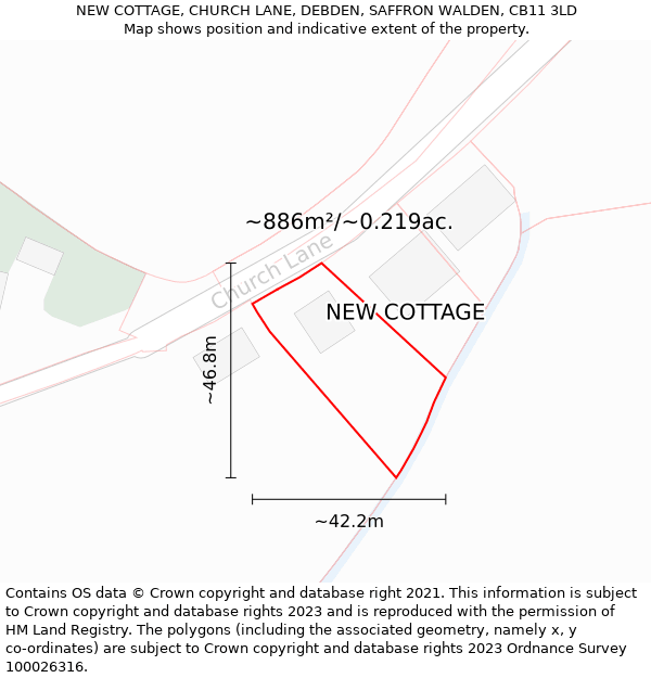 NEW COTTAGE, CHURCH LANE, DEBDEN, SAFFRON WALDEN, CB11 3LD: Plot and title map