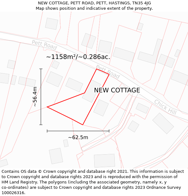 NEW COTTAGE, PETT ROAD, PETT, HASTINGS, TN35 4JG: Plot and title map