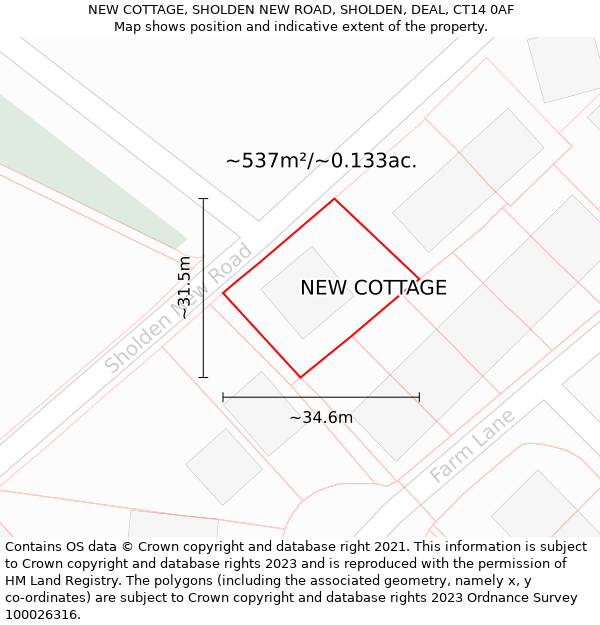 NEW COTTAGE, SHOLDEN NEW ROAD, SHOLDEN, DEAL, CT14 0AF: Plot and title map