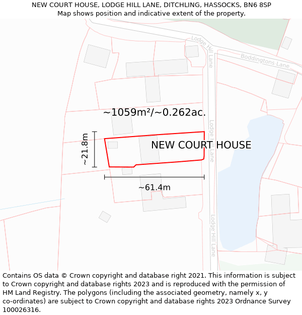 NEW COURT HOUSE, LODGE HILL LANE, DITCHLING, HASSOCKS, BN6 8SP: Plot and title map