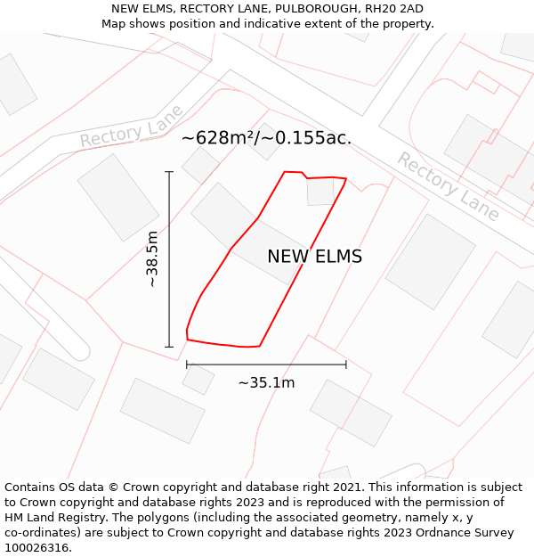 NEW ELMS, RECTORY LANE, PULBOROUGH, RH20 2AD: Plot and title map