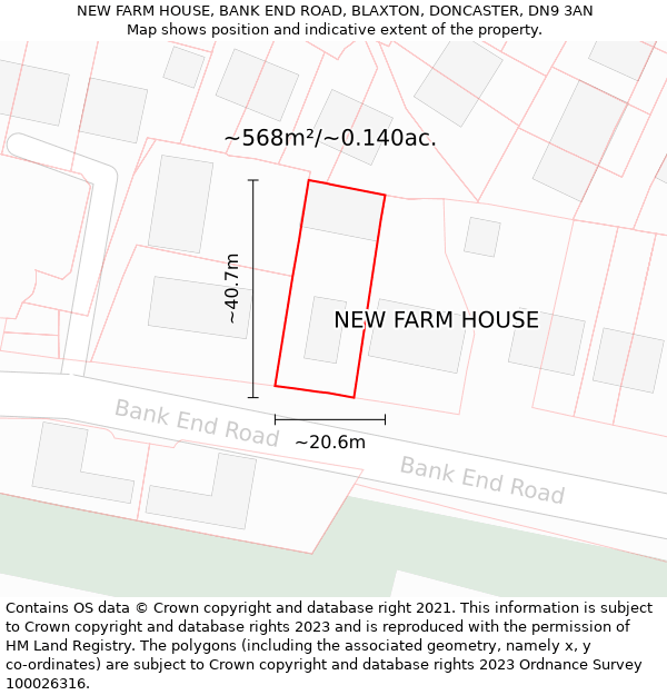 NEW FARM HOUSE, BANK END ROAD, BLAXTON, DONCASTER, DN9 3AN: Plot and title map