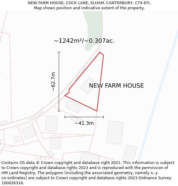 NEW FARM HOUSE, COCK LANE, ELHAM, CANTERBURY, CT4 6TL: Plot and title map