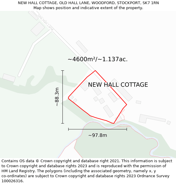 NEW HALL COTTAGE, OLD HALL LANE, WOODFORD, STOCKPORT, SK7 1RN: Plot and title map