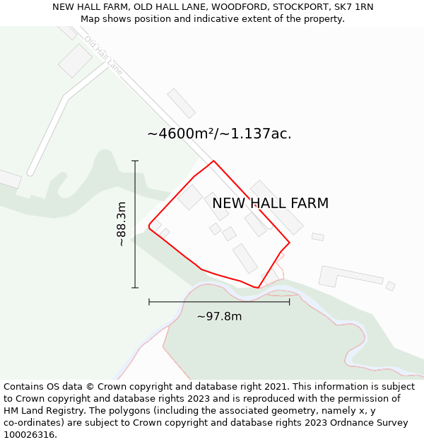 NEW HALL FARM, OLD HALL LANE, WOODFORD, STOCKPORT, SK7 1RN: Plot and title map