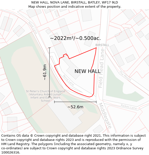 NEW HALL, NOVA LANE, BIRSTALL, BATLEY, WF17 9LD: Plot and title map