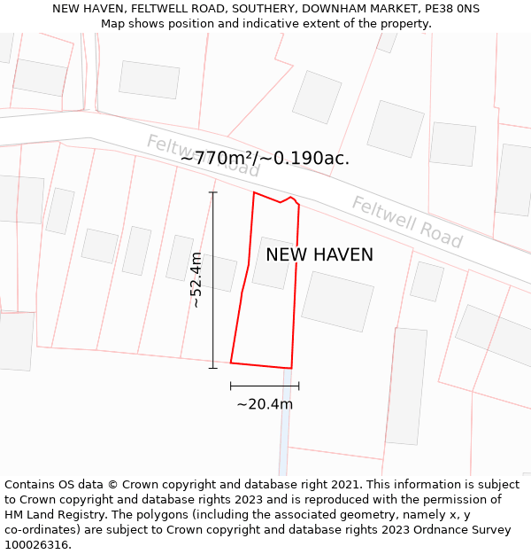 NEW HAVEN, FELTWELL ROAD, SOUTHERY, DOWNHAM MARKET, PE38 0NS: Plot and title map