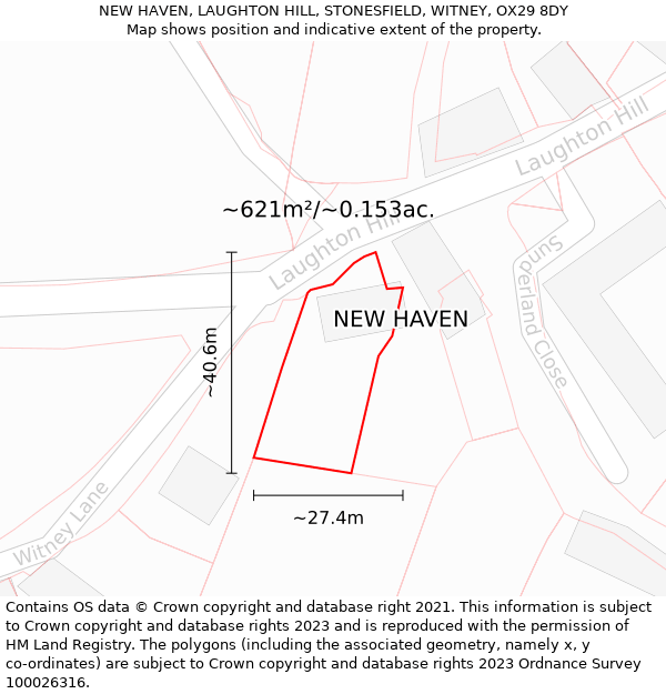 NEW HAVEN, LAUGHTON HILL, STONESFIELD, WITNEY, OX29 8DY: Plot and title map