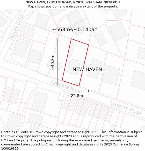 NEW HAVEN, LYNGATE ROAD, NORTH WALSHAM, NR28 0DH: Plot and title map