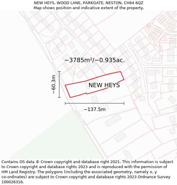 NEW HEYS, WOOD LANE, PARKGATE, NESTON, CH64 6QZ: Plot and title map