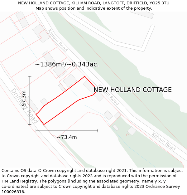 NEW HOLLAND COTTAGE, KILHAM ROAD, LANGTOFT, DRIFFIELD, YO25 3TU: Plot and title map