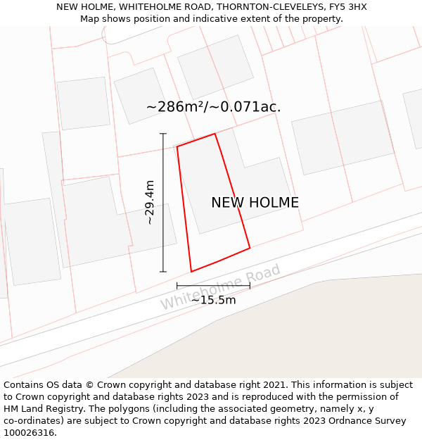 NEW HOLME, WHITEHOLME ROAD, THORNTON-CLEVELEYS, FY5 3HX: Plot and title map