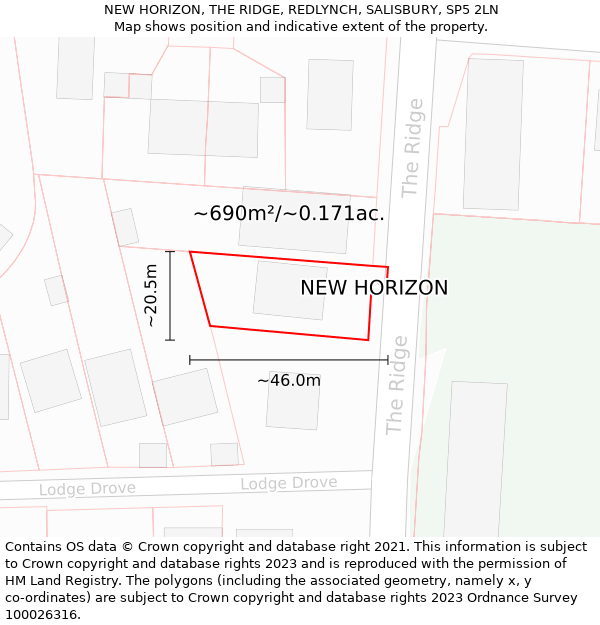 NEW HORIZON, THE RIDGE, REDLYNCH, SALISBURY, SP5 2LN: Plot and title map