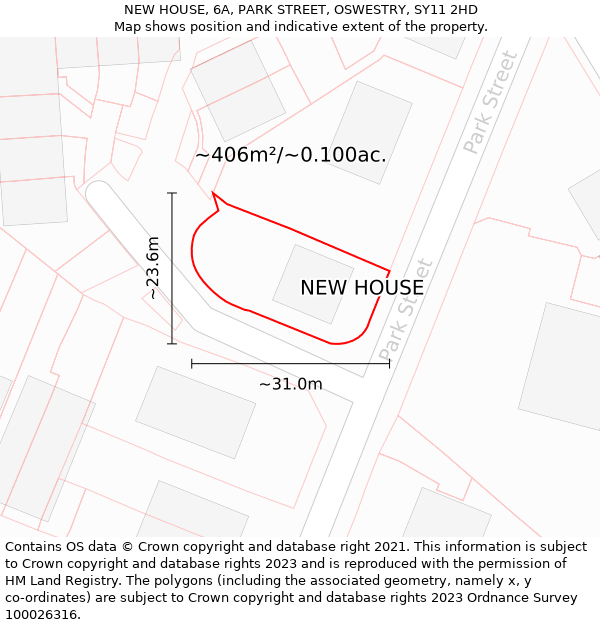 NEW HOUSE, 6A, PARK STREET, OSWESTRY, SY11 2HD: Plot and title map