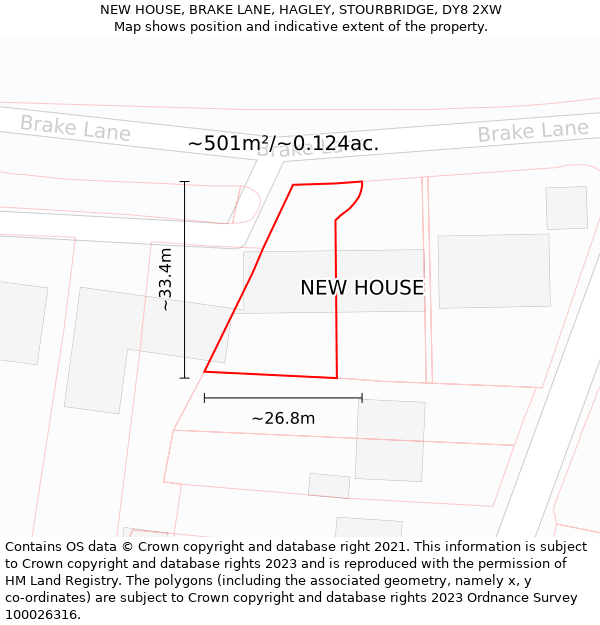 NEW HOUSE, BRAKE LANE, HAGLEY, STOURBRIDGE, DY8 2XW: Plot and title map