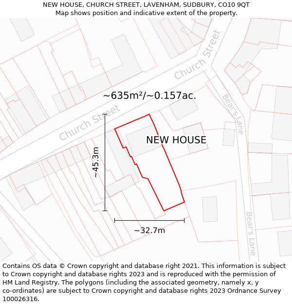 NEW HOUSE, CHURCH STREET, LAVENHAM, SUDBURY, CO10 9QT: Plot and title map