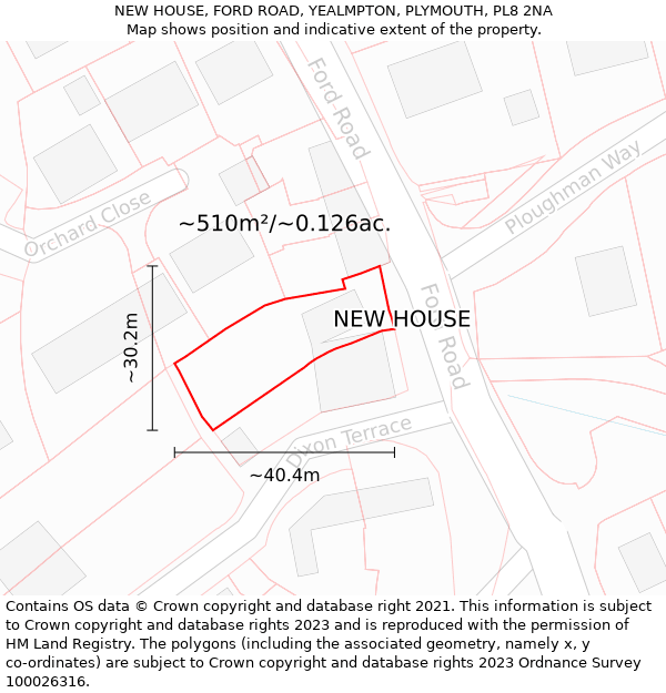 NEW HOUSE, FORD ROAD, YEALMPTON, PLYMOUTH, PL8 2NA: Plot and title map