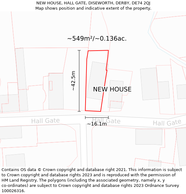 NEW HOUSE, HALL GATE, DISEWORTH, DERBY, DE74 2QJ: Plot and title map