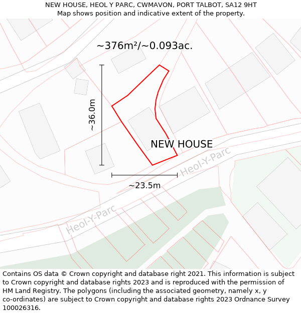 NEW HOUSE, HEOL Y PARC, CWMAVON, PORT TALBOT, SA12 9HT: Plot and title map