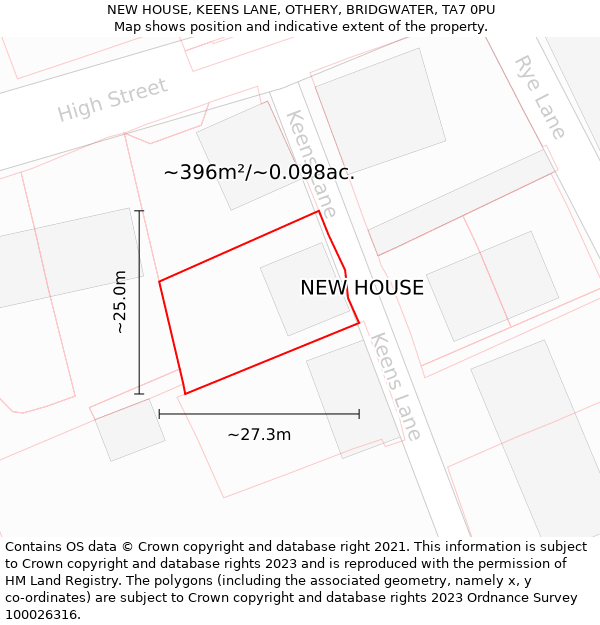 NEW HOUSE, KEENS LANE, OTHERY, BRIDGWATER, TA7 0PU: Plot and title map