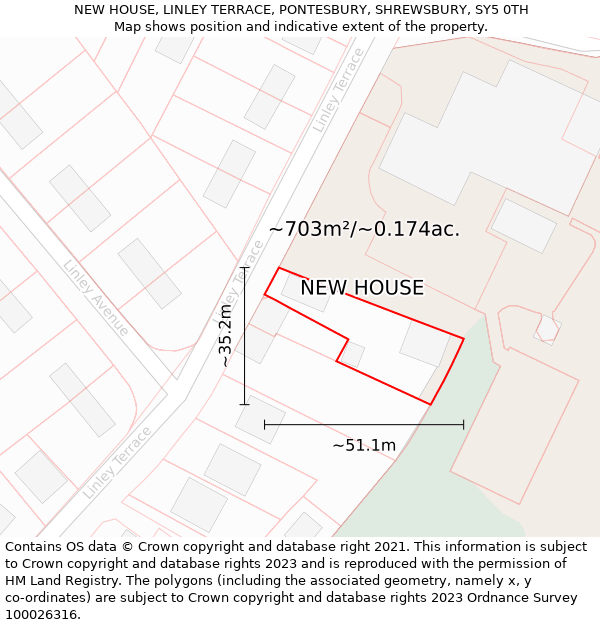 NEW HOUSE, LINLEY TERRACE, PONTESBURY, SHREWSBURY, SY5 0TH: Plot and title map