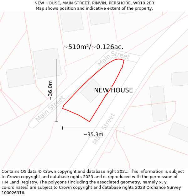 NEW HOUSE, MAIN STREET, PINVIN, PERSHORE, WR10 2ER: Plot and title map