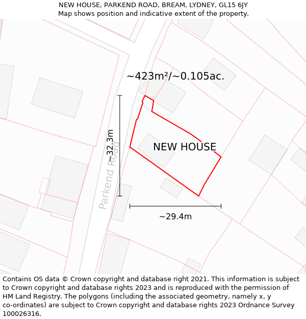 NEW HOUSE, PARKEND ROAD, BREAM, LYDNEY, GL15 6JY: Plot and title map