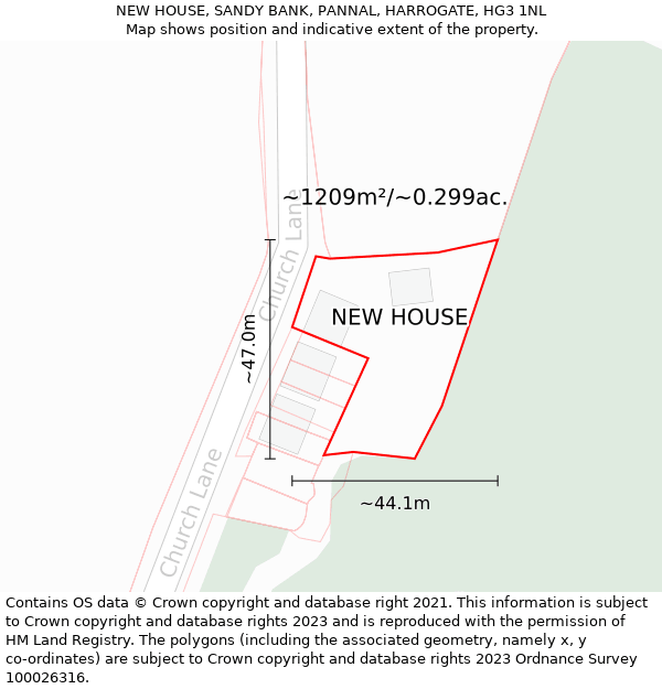 NEW HOUSE, SANDY BANK, PANNAL, HARROGATE, HG3 1NL: Plot and title map