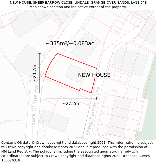 NEW HOUSE, SHEEP BARROW CLOSE, LINDALE, GRANGE-OVER-SANDS, LA11 6PB: Plot and title map