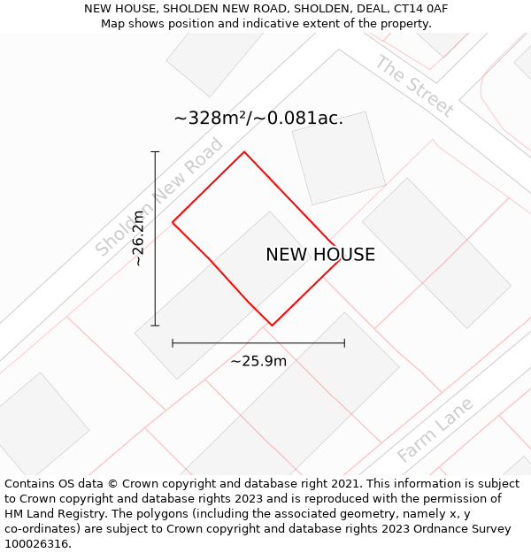 NEW HOUSE, SHOLDEN NEW ROAD, SHOLDEN, DEAL, CT14 0AF: Plot and title map