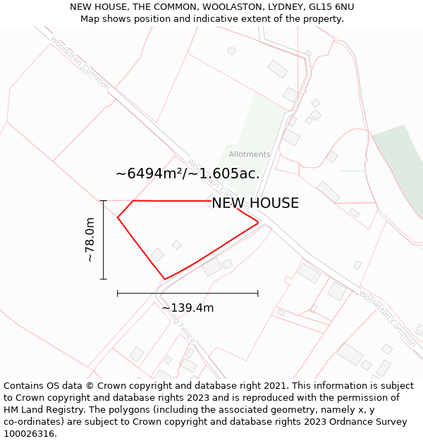 NEW HOUSE, THE COMMON, WOOLASTON, LYDNEY, GL15 6NU: Plot and title map