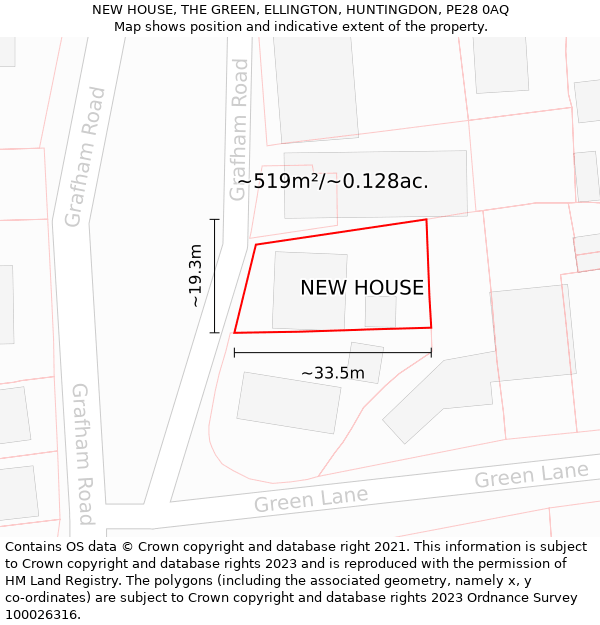 NEW HOUSE, THE GREEN, ELLINGTON, HUNTINGDON, PE28 0AQ: Plot and title map