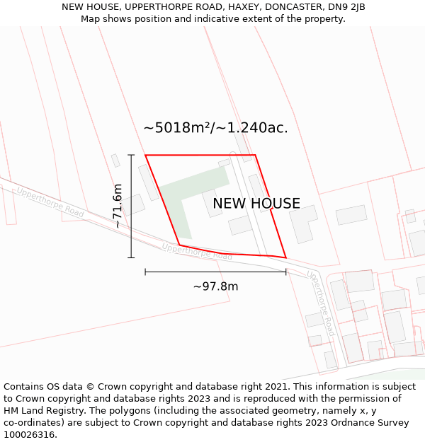 NEW HOUSE, UPPERTHORPE ROAD, HAXEY, DONCASTER, DN9 2JB: Plot and title map