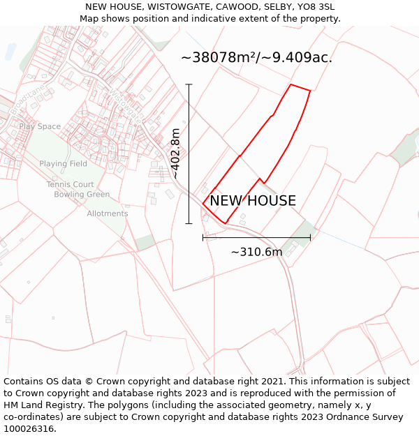 NEW HOUSE, WISTOWGATE, CAWOOD, SELBY, YO8 3SL: Plot and title map