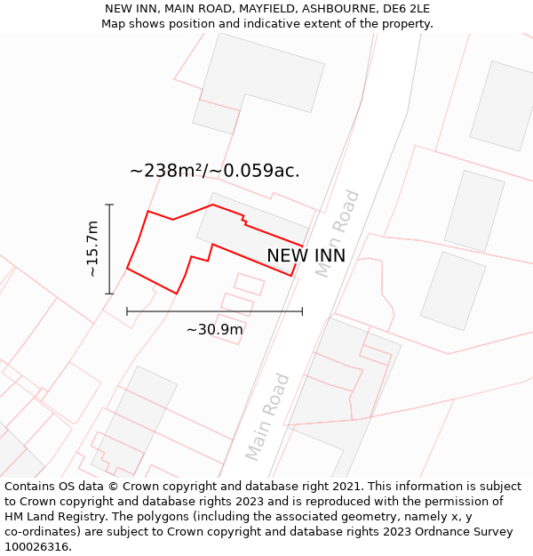 NEW INN, MAIN ROAD, MAYFIELD, ASHBOURNE, DE6 2LE: Plot and title map