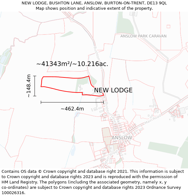 NEW LODGE, BUSHTON LANE, ANSLOW, BURTON-ON-TRENT, DE13 9QL: Plot and title map