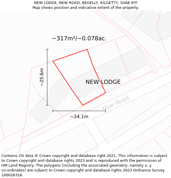 NEW LODGE, NEW ROAD, BEGELLY, KILGETTY, SA68 0YF: Plot and title map