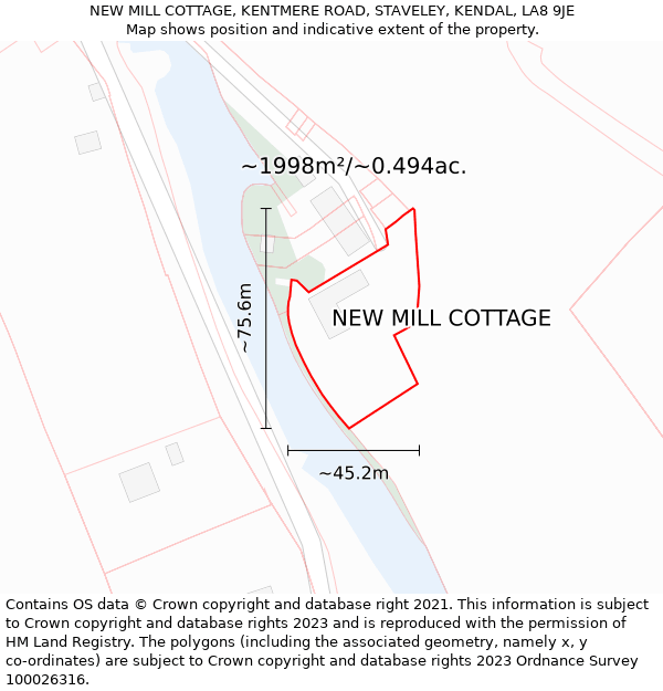 NEW MILL COTTAGE, KENTMERE ROAD, STAVELEY, KENDAL, LA8 9JE: Plot and title map