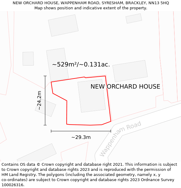 NEW ORCHARD HOUSE, WAPPENHAM ROAD, SYRESHAM, BRACKLEY, NN13 5HQ: Plot and title map