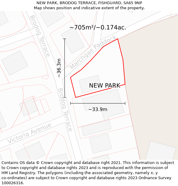 NEW PARK, BRODOG TERRACE, FISHGUARD, SA65 9NP: Plot and title map