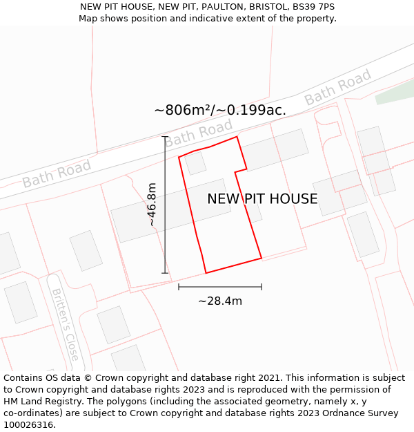 NEW PIT HOUSE, NEW PIT, PAULTON, BRISTOL, BS39 7PS: Plot and title map