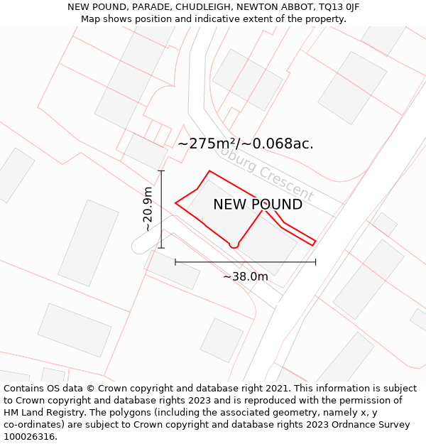 NEW POUND, PARADE, CHUDLEIGH, NEWTON ABBOT, TQ13 0JF: Plot and title map