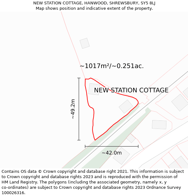 NEW STATION COTTAGE, HANWOOD, SHREWSBURY, SY5 8LJ: Plot and title map