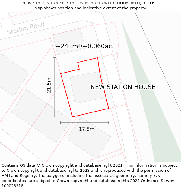 NEW STATION HOUSE, STATION ROAD, HONLEY, HOLMFIRTH, HD9 6LL: Plot and title map
