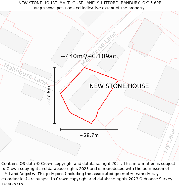 NEW STONE HOUSE, MALTHOUSE LANE, SHUTFORD, BANBURY, OX15 6PB: Plot and title map