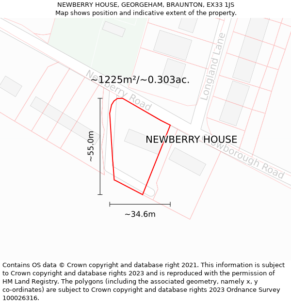 NEWBERRY HOUSE, GEORGEHAM, BRAUNTON, EX33 1JS: Plot and title map