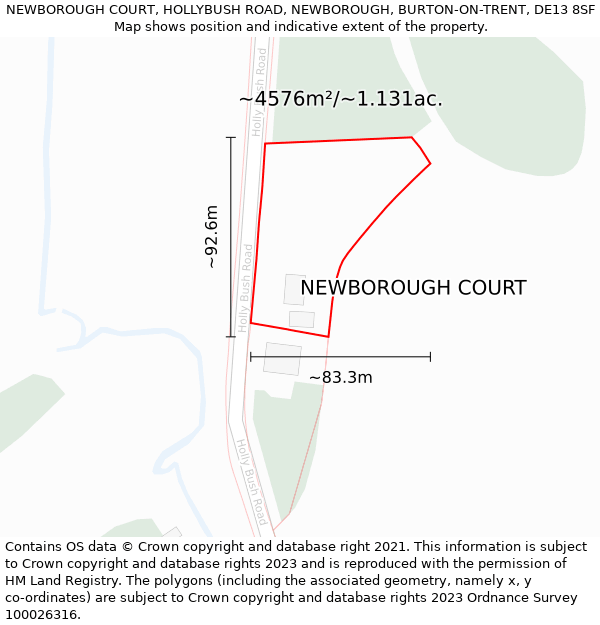 NEWBOROUGH COURT, HOLLYBUSH ROAD, NEWBOROUGH, BURTON-ON-TRENT, DE13 8SF: Plot and title map